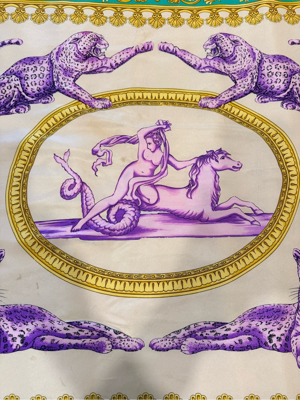 Versace Green, Purple & Gold Baroque Silk Scarf - Atelier Versace - Picture 4 of 10